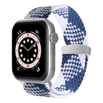 Nylon Braid Watch Band For Apple Watch Ultra 49mm&Watch Ultra 2 49mm / Series 9&8&7 45mm / SE 3&SE 2&6&SE&5&4 44mm / 3&2&1 42mm(Blue + White) by buy2fix
