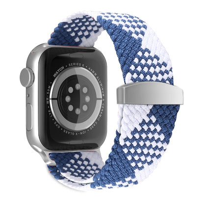 Nylon Braid Watch Band For Apple Watch Ultra 49mm&Watch Ultra 2 49mm / Series 9&8&7 45mm / SE 3&SE 2&6&SE&5&4 44mm / 3&2&1 42mm(Blue + White) by buy2fix