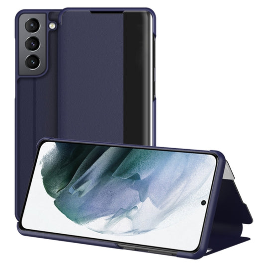 For Samsung Galaxy S22+ 5G Window View Leather Phone Case(Blue) - Galaxy S22+ 5G Cases by buy2fix | Online Shopping UK | buy2fix