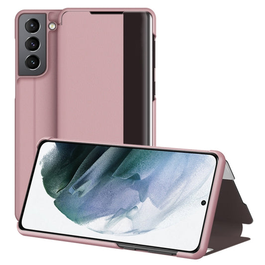 For Samsung Galaxy S22+ 5G Window View Leather Phone Case(Rose Gold) - Galaxy S22+ 5G Cases by buy2fix | Online Shopping UK | buy2fix