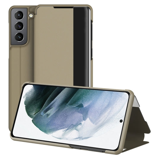 For Samsung Galaxy S22+ 5G Window View Leather Phone Case(Gold) - Galaxy S22+ 5G Cases by buy2fix | Online Shopping UK | buy2fix