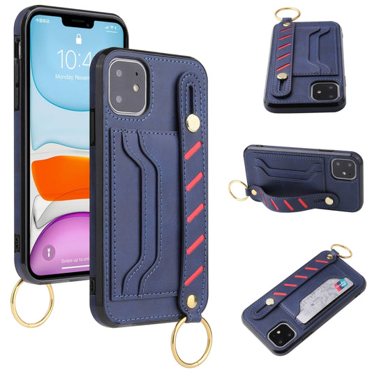 For iPhone 12 / 12 Pro Wristband Wallet Leather Phone Case(Blue) - iPhone 12 / 12 Pro Cases by buy2fix | Online Shopping UK | buy2fix