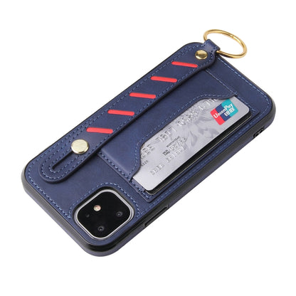 For iPhone 12 / 12 Pro Wristband Wallet Leather Phone Case(Blue) - iPhone 12 / 12 Pro Cases by buy2fix | Online Shopping UK | buy2fix