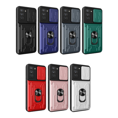 For Samsung Galaxy S21 FE 5G Camera Cover Phone Case with Card Slot & Holder(Rose Gold) by buy2fix