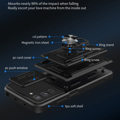 For Samsung Galaxy S21 FE 5G Camera Cover Phone Case with Card Slot & Holder(Rose Gold) by buy2fix