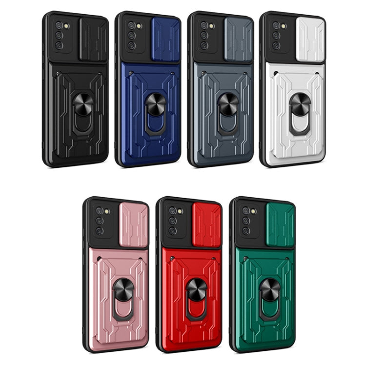 For Samsung Galaxy A02s EU Version Camera Cover Phone Case with Card Slot & Holder(Black) by buy2fix