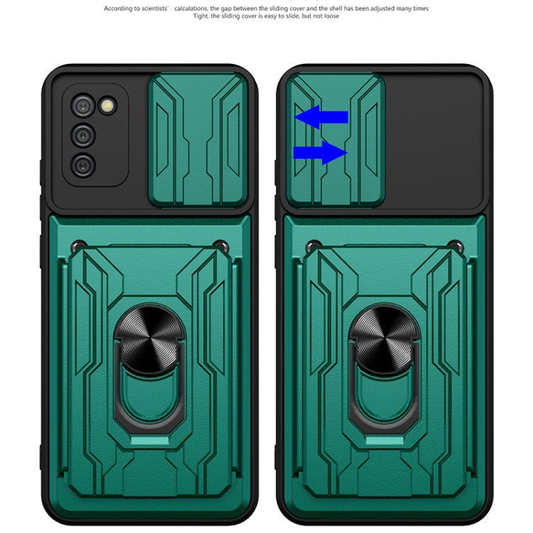 For Samsung Galaxy A02s EU Version Camera Cover Phone Case with Card Slot & Holder(Black) by buy2fix