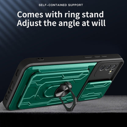 For Samsung Galaxy A02s EU Version Camera Cover Phone Case with Card Slot & Holder(Black) by buy2fix