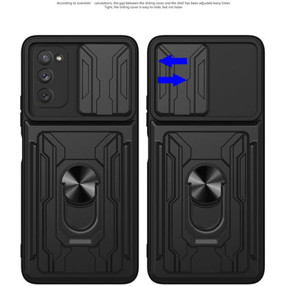 For Samsung Galaxy S20 FE Camera Cover Phone Case with Card Slot & Holder(Black) by buy2fix