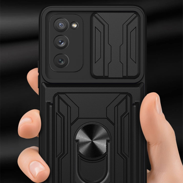 For Samsung Galaxy S20 FE Camera Cover Phone Case with Card Slot & Holder(Black) by buy2fix