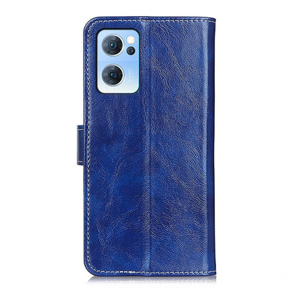 For OPPO Reno7 5G Retro Crazy Horse Texture Horizontal Flip Leather Phone Case(Blue) by buy2fix