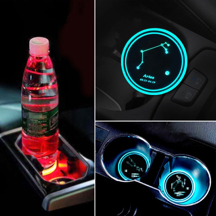 2 PCS Car Constellation Series AcrylicColorful USB Charger Water Cup Groove LED Atmosphere Light(Aries) by buy2fix