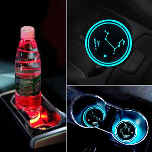 2 PCS Car Constellation Series AcrylicColorful USB Charger Water Cup Groove LED Atmosphere Light(Leo) by buy2fix
