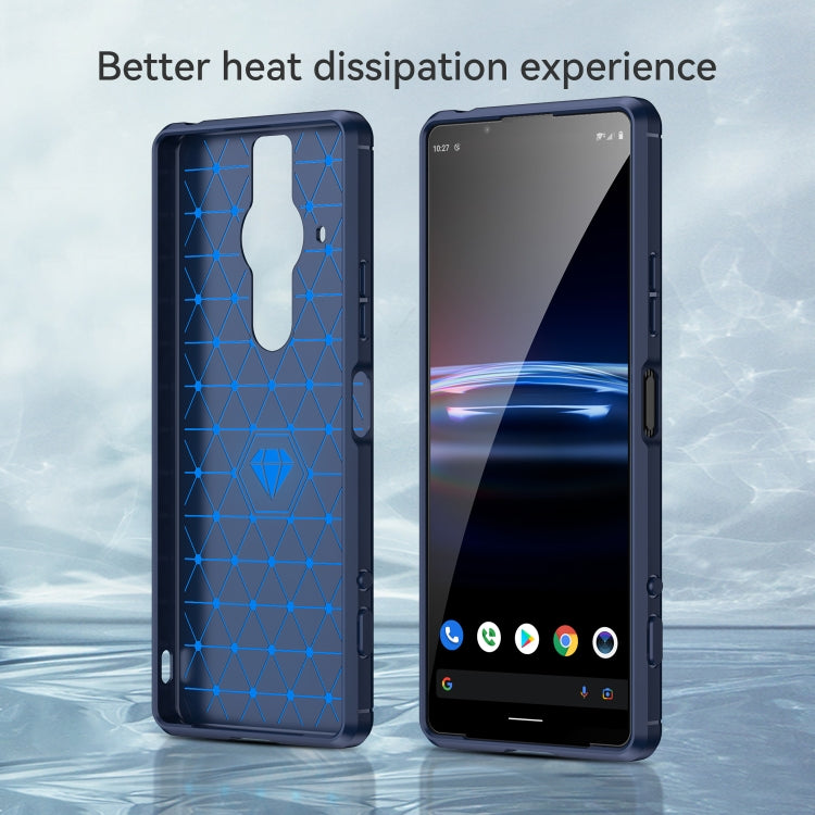 For Sony Xperia Pro-I Brushed Carbon Fiber Texture TPU Phone Case(Blue) by buy2fix