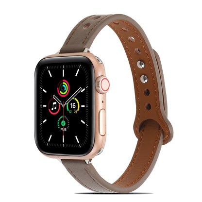 Double Rivets Leather Watch Band for Apple Watch Series 9&8&7 41mm / SE 3&SE 2&6&SE&5&4 40mm / 3&2&1 38mm(Light Brown) by buy2fix