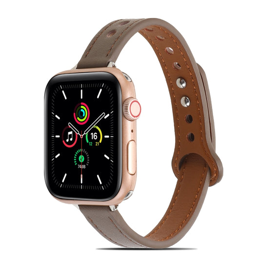 Double Rivets Leather Watch Band for Apple Watch Series 9&8&7 41mm / SE 3&SE 2&6&SE&5&4 40mm / 3&2&1 38mm(Light Brown) by buy2fix