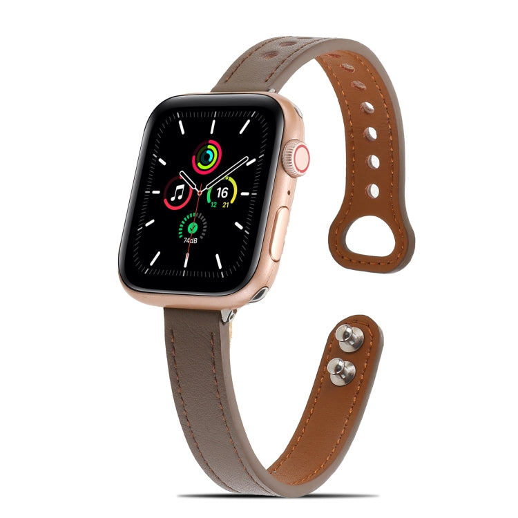 Double Rivets Leather Watch Band for Apple Watch Series 9&8&7 41mm / SE 3&SE 2&6&SE&5&4 40mm / 3&2&1 38mm(Light Brown) by buy2fix