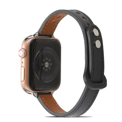 Double Rivets Leather Watch Band for Apple Watch Series 9&8&7 41mm / SE 3&SE 2&6&SE&5&4 40mm / 3&2&1 38mm(Black) by buy2fix