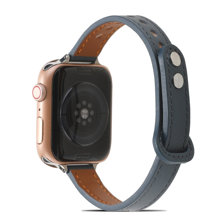 Double Rivets Leather Watch Band for Apple Watch Series 9&8&7 41mm / SE 3&SE 2&6&SE&5&4 40mm / 3&2&1 38mm(Blue) by buy2fix