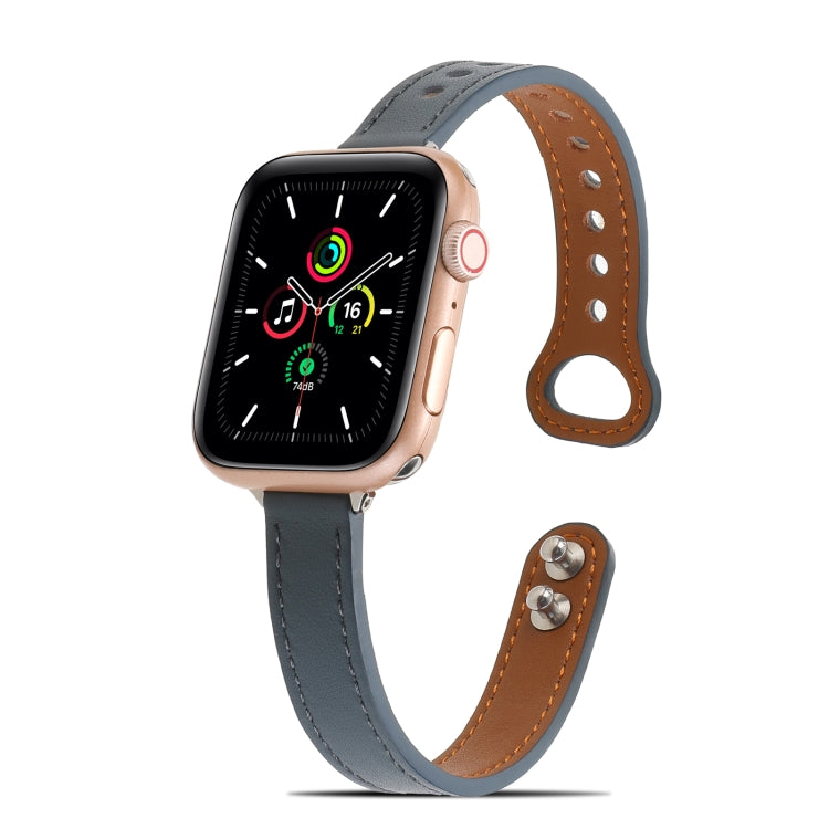 Double Rivets Leather Watch Band for Apple Watch Series 9&8&7 41mm / SE 3&SE 2&6&SE&5&4 40mm / 3&2&1 38mm(Blue) by buy2fix