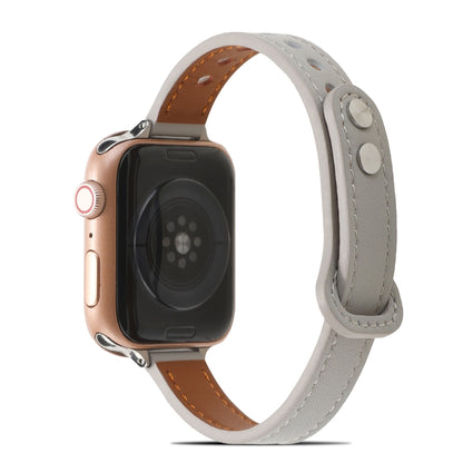 Double Rivets Leather Watch Band for Apple Watch Series 9&8&7 41mm / SE 3&SE 2&6&SE&5&4 40mm / 3&2&1 38mm(Grey) by buy2fix