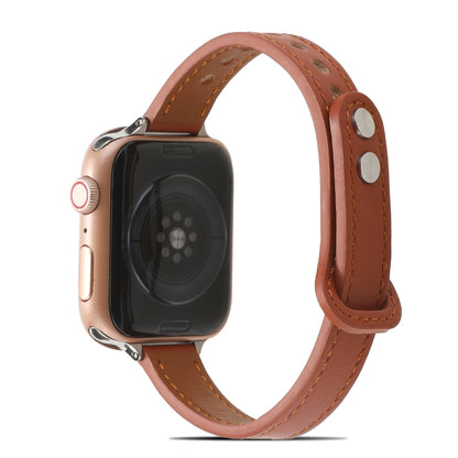 Double Rivets Leather Watch Band for Apple Watch Series 9&8&7 41mm / SE 3&SE 2&6&SE&5&4 40mm / 3&2&1 38mm(Brown) by buy2fix