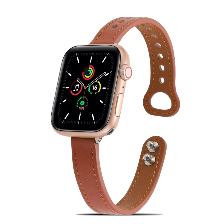 Double Rivets Leather Watch Band for Apple Watch Series 9&8&7 41mm / SE 3&SE 2&6&SE&5&4 40mm / 3&2&1 38mm(Brown) by buy2fix