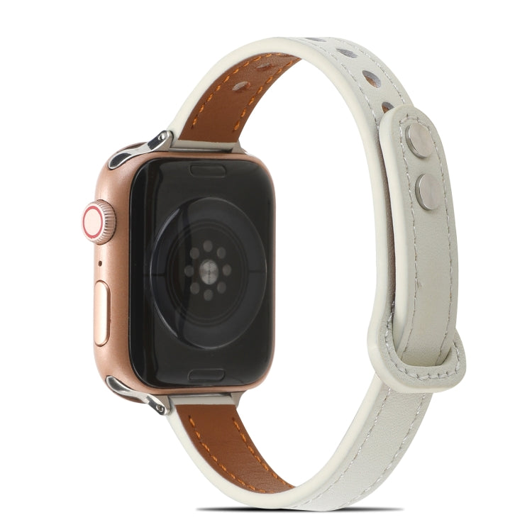 Double Rivets Leather Watch Band for Apple Watch Series 9&8&7 41mm / SE 3&SE 2&6&SE&5&4 40mm / 3&2&1 38mm(White) by buy2fix