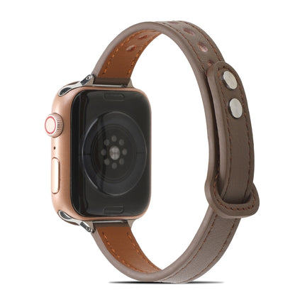 Double Rivets Leather Watch Band for Apple Watch Ultra 49mm&Watch Ultra 2 49mm / Series 9&8&7 45mm / SE 3&SE 2&6&SE&5&4 44mm / 3&2&1 42mm(Light Brown) by buy2fix
