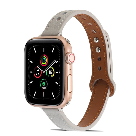Double Rivets Leather Watch Band for Apple Watch Ultra 49mm&Watch Ultra 2 49mm / Series 9&8&7 45mm / SE 3&SE 2&6&SE&5&4 44mm / 3&2&1 42mm(Grey) by buy2fix