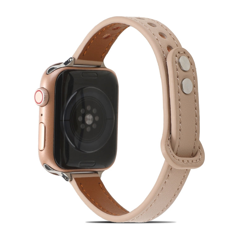 Double Rivets Leather Watch Band for Apple Watch Ultra 49mm&Watch Ultra 2 49mm / Series 9&8&7 45mm / SE 3&SE 2&6&SE&5&4 44mm / 3&2&1 42mm(Beige) by buy2fix