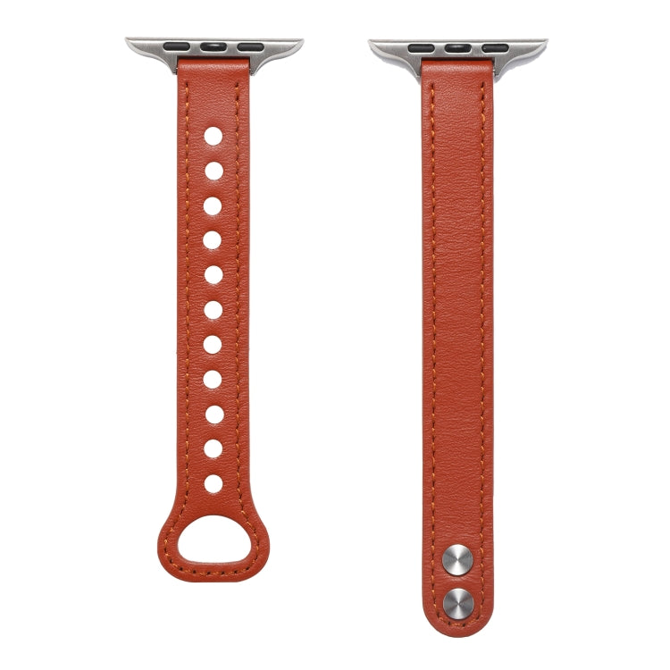Double Rivets Leather Watch Band for Apple Watch Ultra 49mm&Watch Ultra 2 49mm / Series 9&8&7 45mm / SE 3&SE 2&6&SE&5&4 44mm / 3&2&1 42mm(Light Brown) by buy2fix