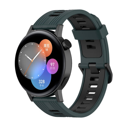 For Huawei Watch GT 3 42mm 20mm Two-color Stripe Silicone Watch Band(Olive Green Black) by buy2fix