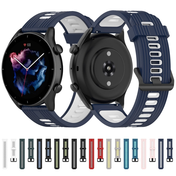 For Huawei Watch GT 3 42mm 20mm Two-color Stripe Silicone Watch Band(Midnight Blue White) by buy2fix