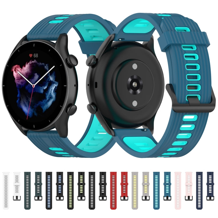 For Samsung Galaxy Watch4/Active2 20mm Two-color Stripe Silicone Watch Band(Black Blue) by buy2fix