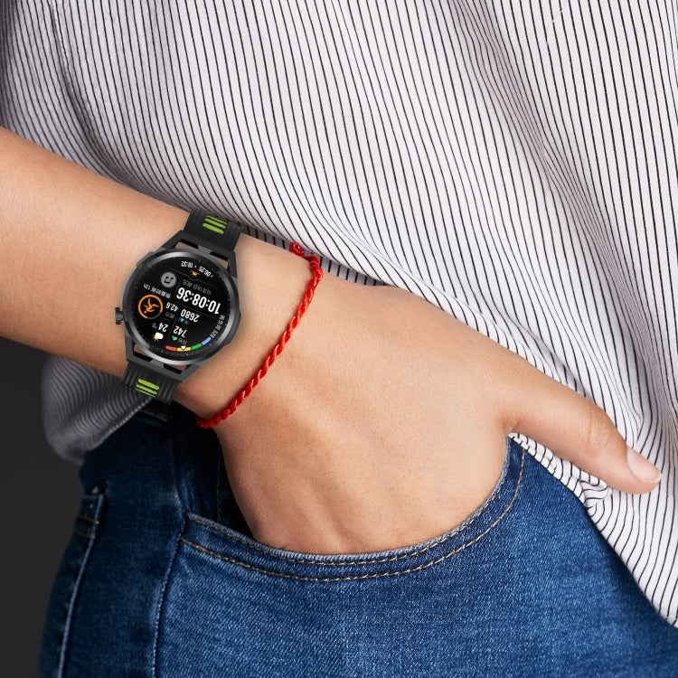 For Huawei Watch GT Runner 22mm Two-color Stripe Silicone Watch Band(Olive Green Black) by buy2fix