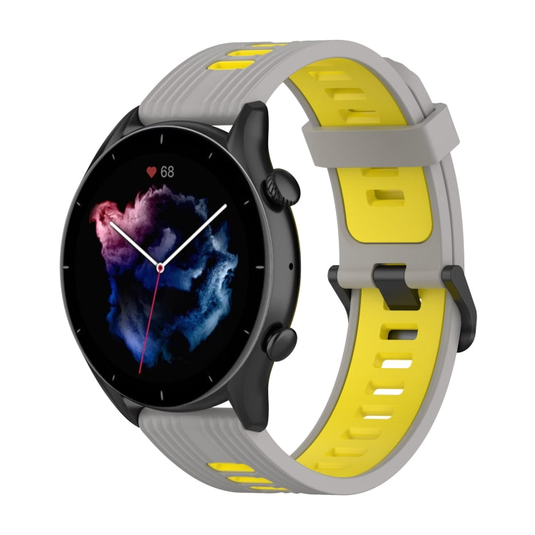 For Amazfit GTR 3/GTR 3 Pro/GTR 2 22mm Two-color Stripe Silicone Watch Band(Grey Yellow) by buy2fix