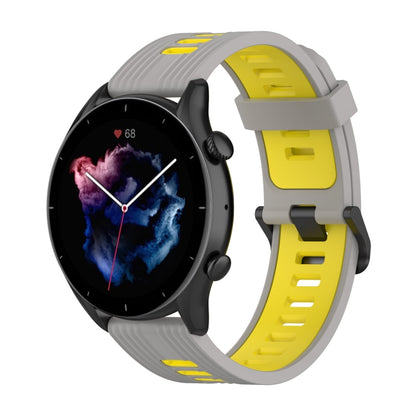 For Amazfit GTR 3/GTR 3 Pro/GTR 2 22mm Two-color Stripe Silicone Watch Band(Grey Yellow) by buy2fix