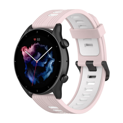 For Amazfit GTR 3/GTR 3 Pro/GTR 2 22mm Two-color Stripe Silicone Watch Band(Sand Pink White) by buy2fix