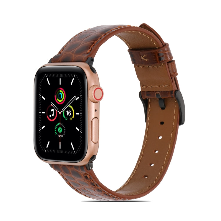 Crocodile Texture Leather Watch Band for Apple Watch Ultra 49mm&Watch Ultra 2 49mm / Series 9&8&7 45mm / SE 3&SE 2&6&SE&5&4 44mm / 3&2&1 42mm(Brown) by buy2fix