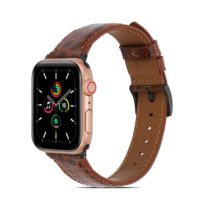 Crocodile Texture Leather Watch Band for Apple Watch Ultra 49mm&Watch Ultra 2 49mm / Series 9&8&7 45mm / SE 3&SE 2&6&SE&5&4 44mm / 3&2&1 42mm(Brown) by buy2fix