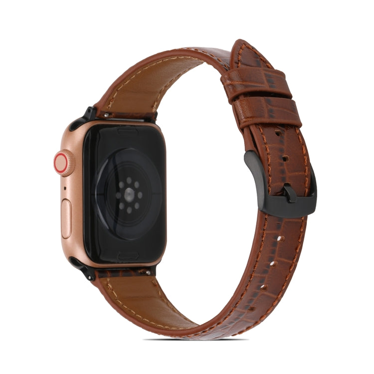 Crocodile Texture Leather Watch Band for Apple Watch Ultra 49mm&Watch Ultra 2 49mm / Series 9&8&7 45mm / SE 3&SE 2&6&SE&5&4 44mm / 3&2&1 42mm(Brown) by buy2fix