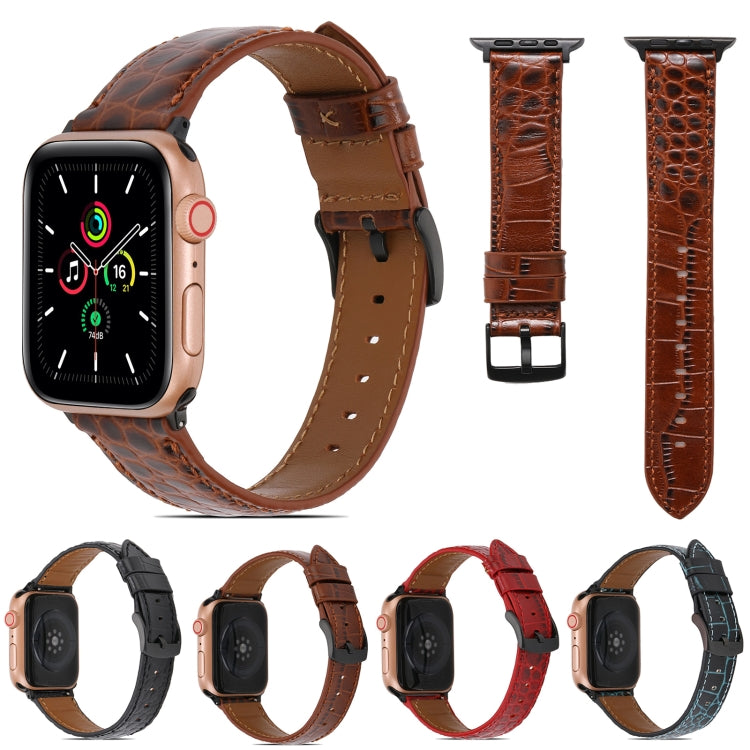 Crocodile Texture Leather Watch Band for Apple Watch Ultra 49mm&Watch Ultra 2 49mm / Series 9&8&7 45mm / SE 3&SE 2&6&SE&5&4 44mm / 3&2&1 42mm(Brown) by buy2fix