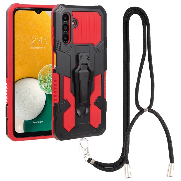 For Samsung Galaxy A13 5G Armor Warrior Shockproof PC + TPU Lanyard Phone Case(Red) by buy2fix
