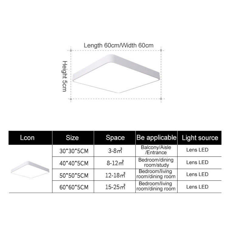 Macaron LED Square Ceiling Lamp, Stepless Dimming, Size:50cm(Grey) by buy2fix