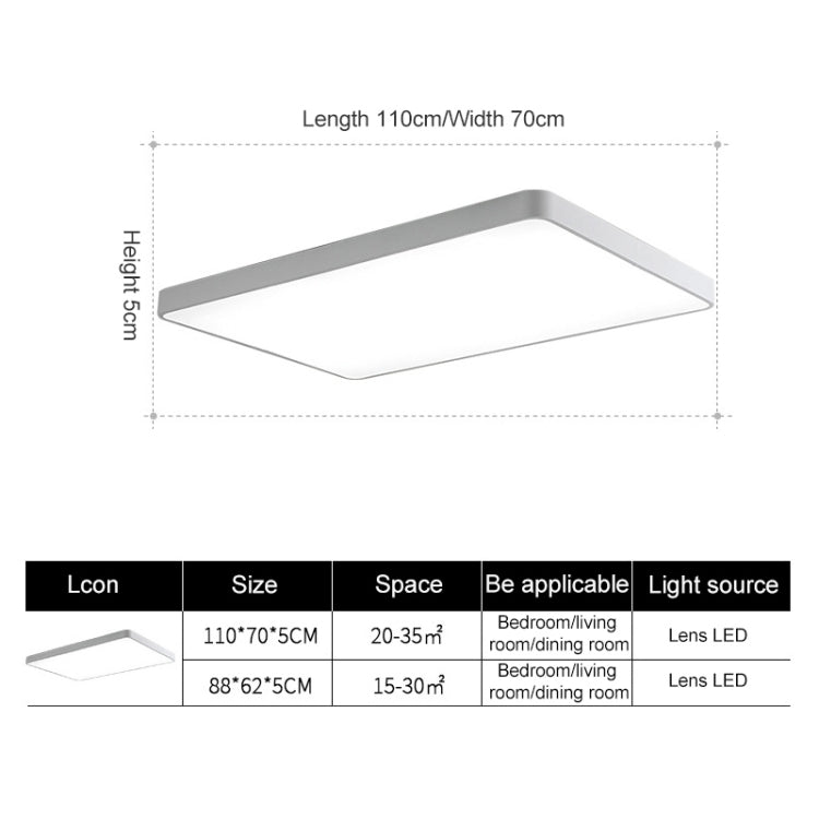 Macaron LED Rectangle Ceiling Lamp, Stepless Dimming, Size:88x62cm(White) by buy2fix