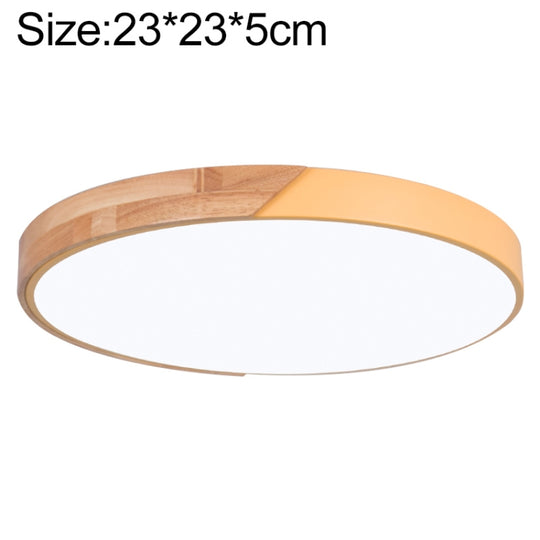 Wood Macaron LED Round Ceiling Lamp, Stepless Dimming, Size:23cm(Yellow)