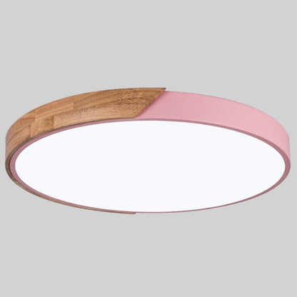 Wood Macaron LED Round Ceiling Lamp, Stepless Dimming, Size:30cm(Pink) - Celling Lights & Chandeliers by buy2fix | Online Shopping UK | buy2fix