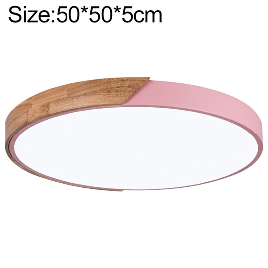 Wood Macaron LED Round Ceiling Lamp, Stepless Dimming, Size:50cm(Pink)