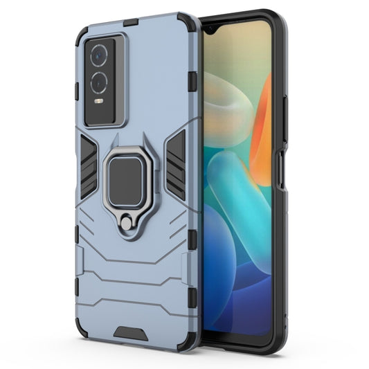 For vivo Y76s 5G Shockproof PC + TPU Holder Phone Case(Navy Blue) - vivo Cases by buy2fix | Online Shopping UK | buy2fix